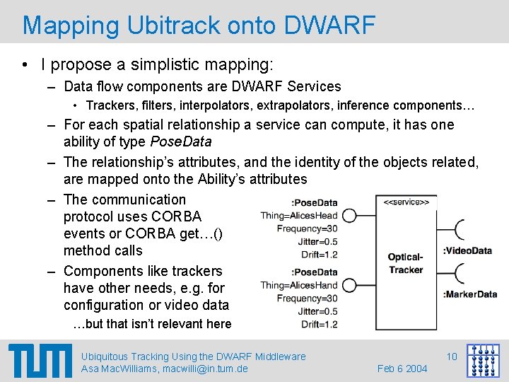 Mapping Ubitrack onto DWARF • I propose a simplistic mapping: – Data flow components