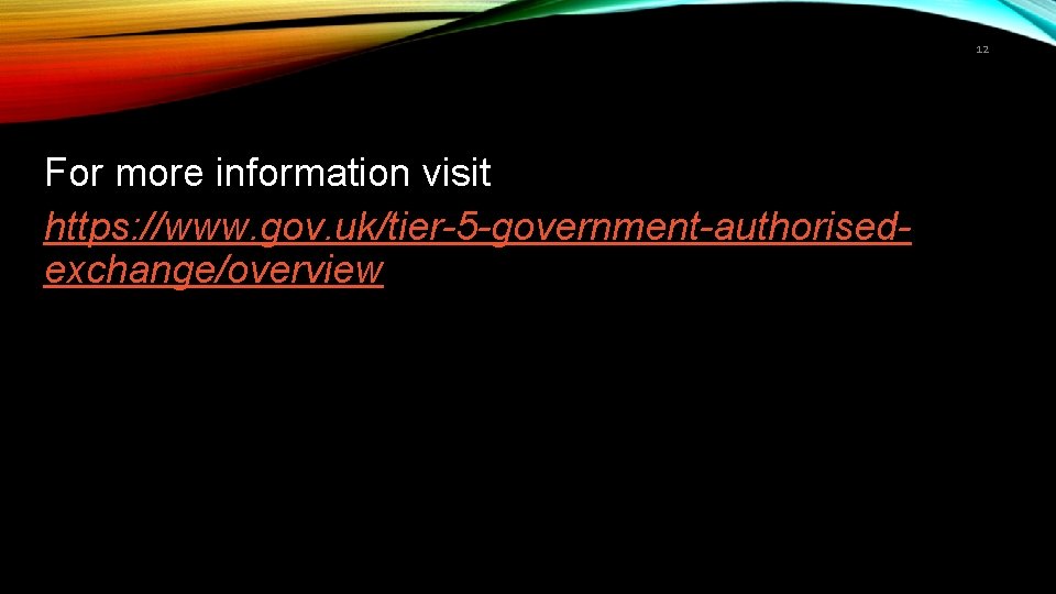 12 For more information visit https: //www. gov. uk/tier-5 -government-authorisedexchange/overview 