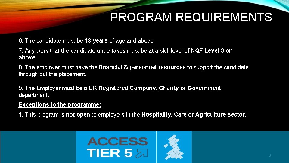 PROGRAM REQUIREMENTS 6. The candidate must be 18 years of age and above. 7.