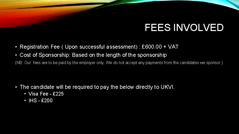 FEES INVOLVED • Registration Fee ( Upon successful assessment) : £ 600. 00 +