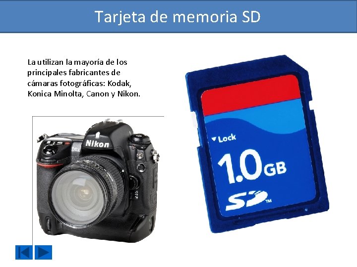 Tarjeta de memoria SD La utilizan la mayoría de los principales fabricantes de cámaras