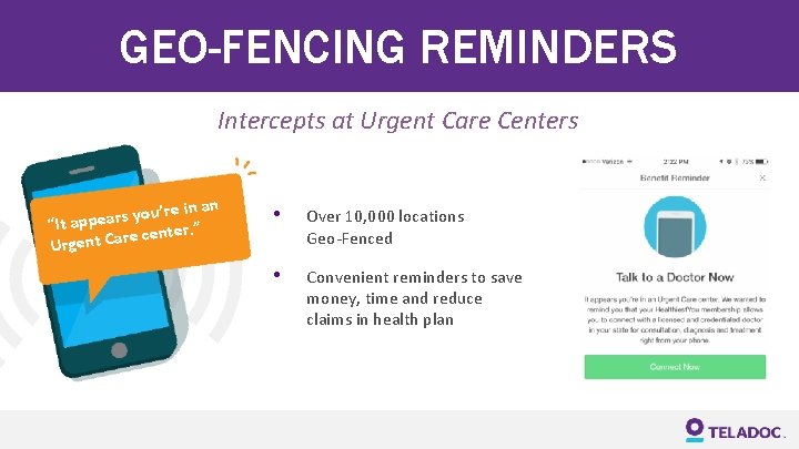 GEO-FENCING REMINDERS Intercepts at Urgent Care Centers u’re in an o y s r