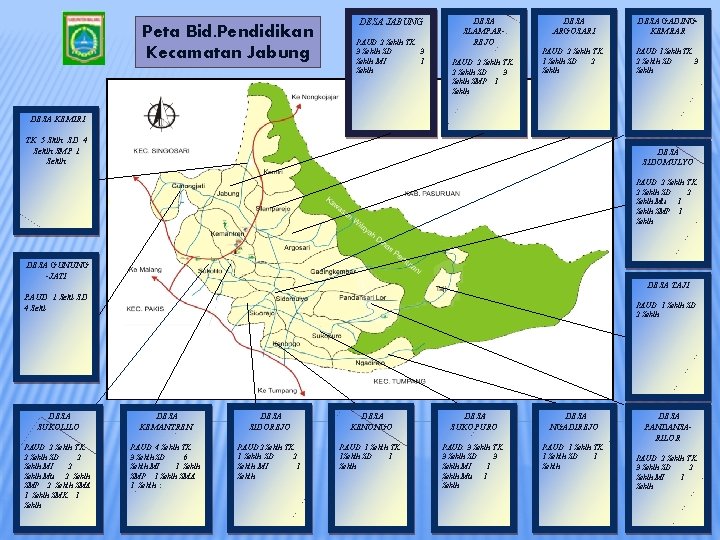 Peta Bid. Pendidikan Kecamatan Jabung DESA JABUNG PAUD 2 Seklh TK 3 Seklh SD