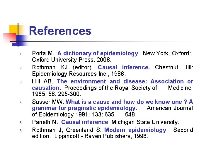 References 1. 2. 3. 4. 5. 6. Porta M. A dictionary of epidemiology. New