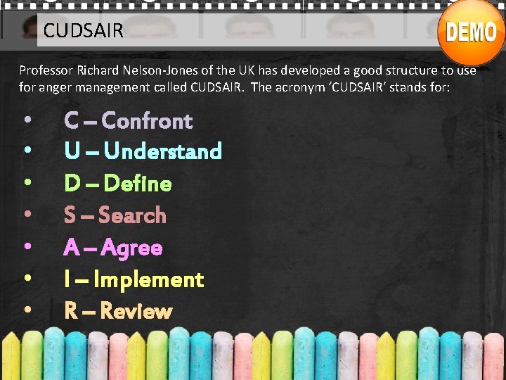 CUDSAIR Professor Richard Nelson-Jones of the UK has developed a good structure to use