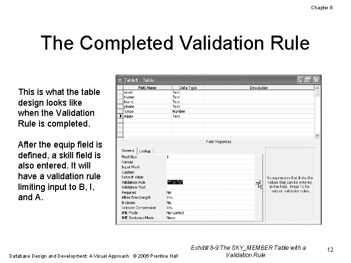 Chapter 8 The Completed Validation Rule This is what the table design looks like
