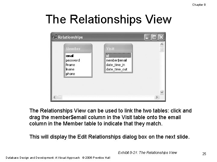 Chapter 8 The Relationships View can be used to link the two tables: click