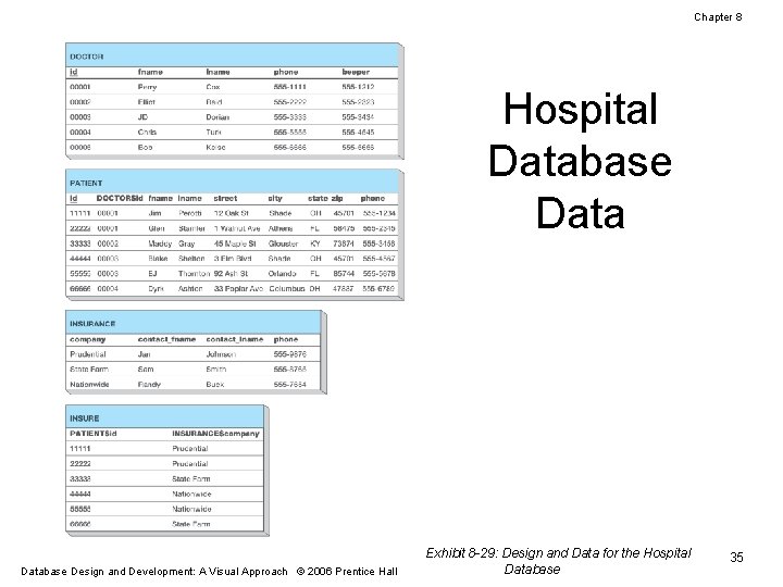 Chapter 8 Hospital Database Design and Development: A Visual Approach © 2006 Prentice Hall