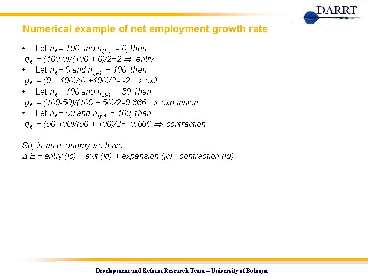 Numerical example of net employment growth rate • git Let nit = 100 and