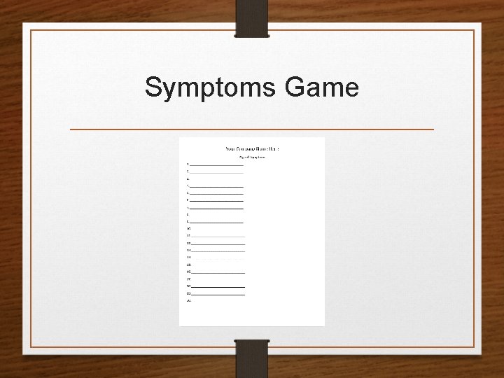 Symptoms Game 