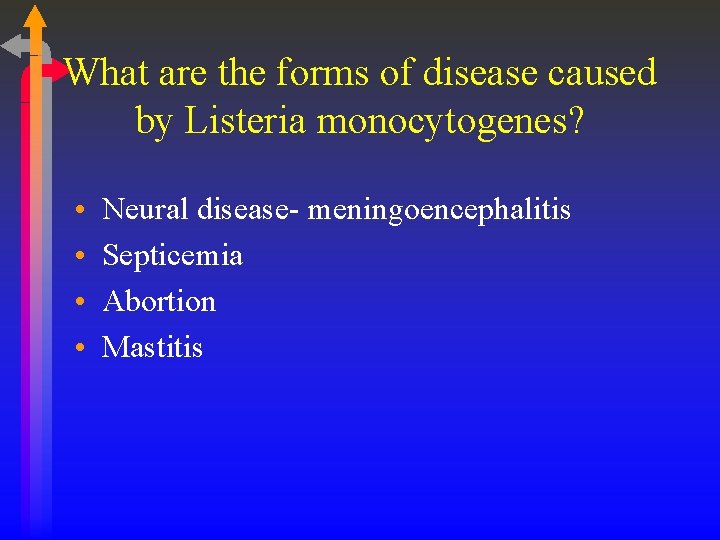 What are the forms of disease caused by Listeria monocytogenes? • • Neural disease-