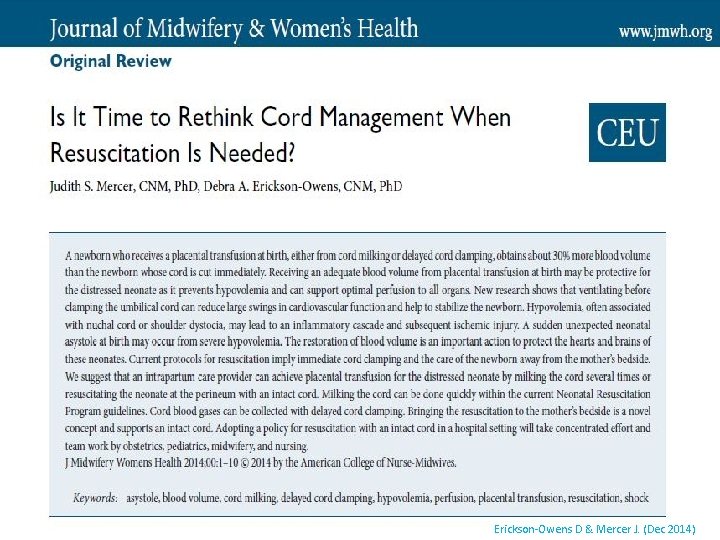Erickson-Owens D & Mercer J. (Dec 2014) 