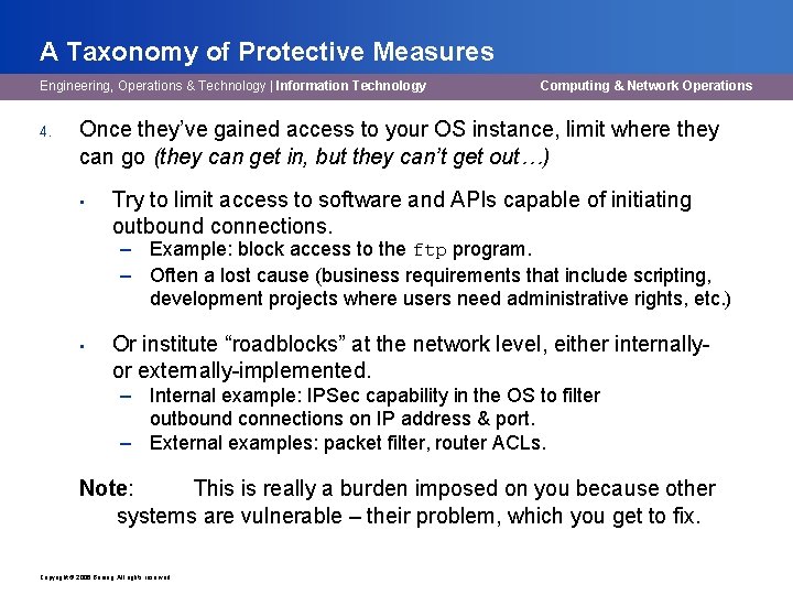 A Taxonomy of Protective Measures Engineering, Operations & Technology | Information Technology 4. Computing