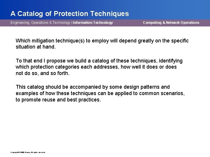 A Catalog of Protection Techniques Engineering, Operations & Technology | Information Technology Computing &