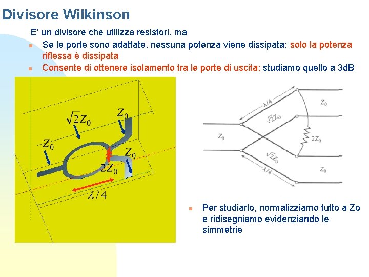 Divisore Wilkinson E’ un divisore che utilizza resistori, ma n Se le porte sono