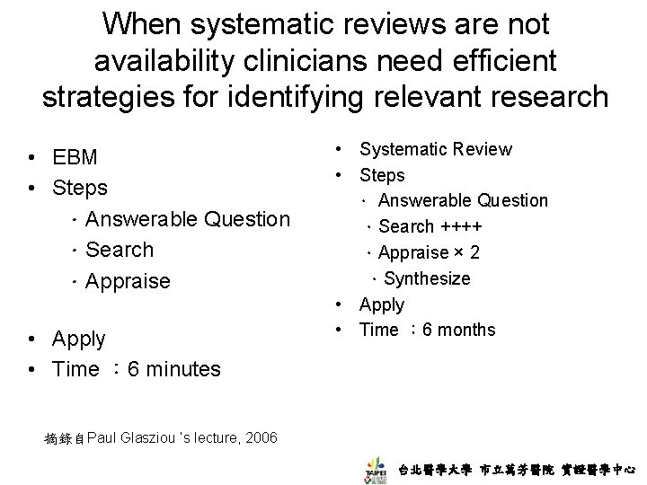 When systematic reviews are not availability clinicians need efficient strategies for identifying relevant research