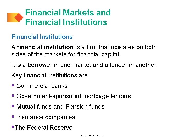 Financial Markets and Financial Institutions A financial institution is a firm that operates on
