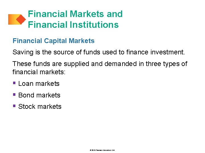 Financial Markets and Financial Institutions Financial Capital Markets Saving is the source of funds