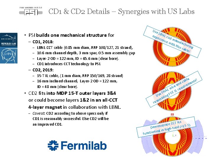 CD 1 & CD 2 Details – Synergies with US Labs Use LB exp