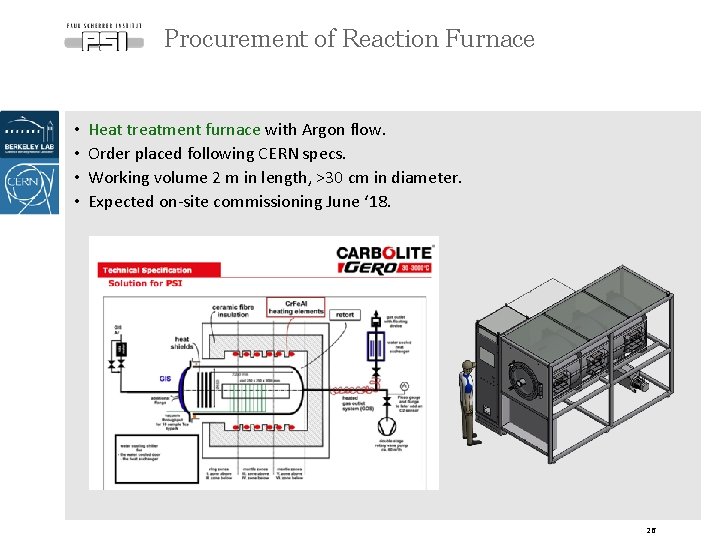 Procurement of Reaction Furnace • • Heat treatment furnace with Argon flow. Order placed