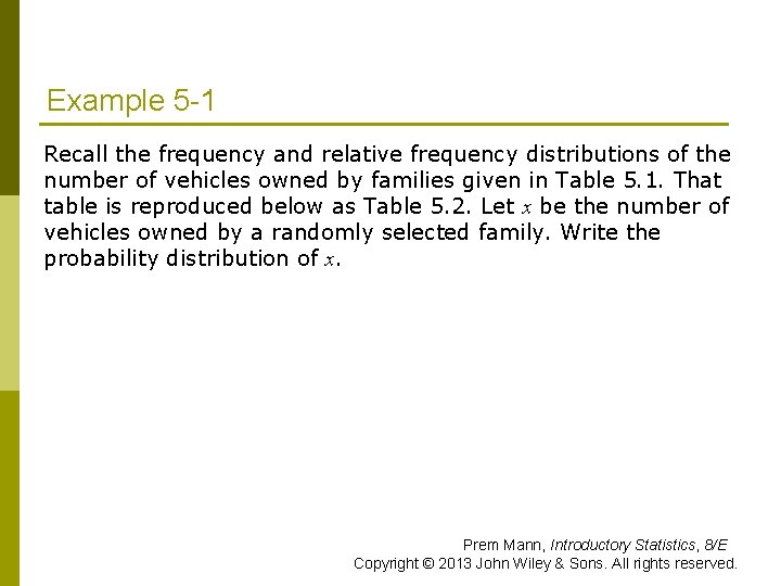 Example 5 -1 Recall the frequency and relative frequency distributions of the number of