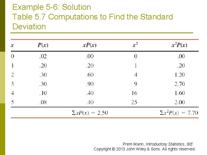 Example 5 -6: Solution Table 5. 7 Computations to Find the Standard Deviation Prem