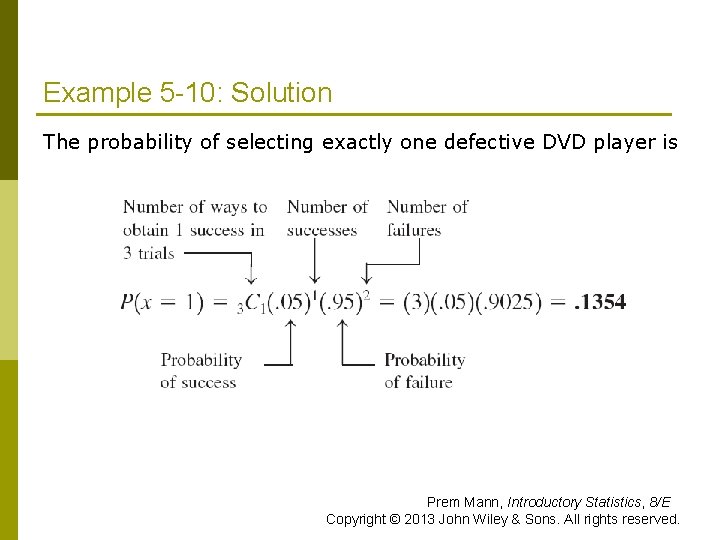 Example 5 -10: Solution The probability of selecting exactly one defective DVD player is