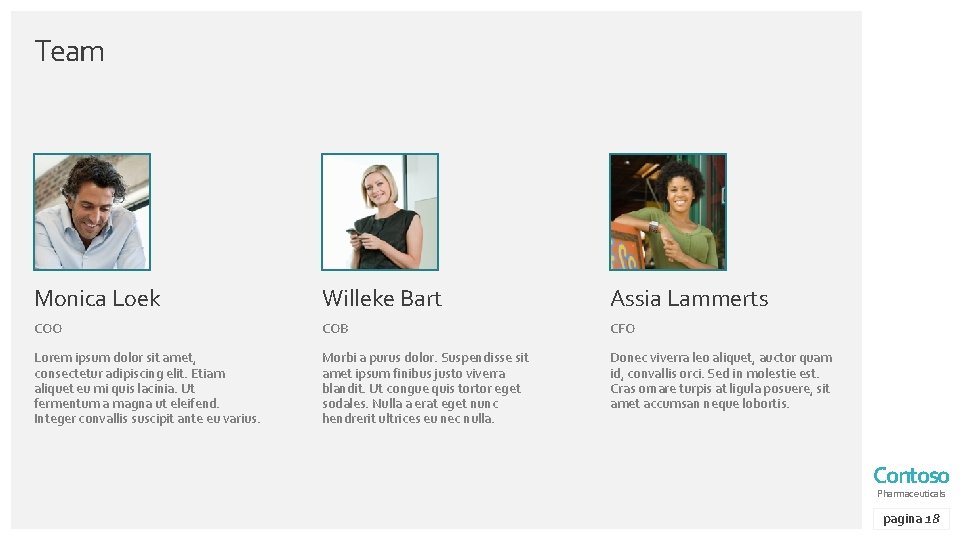 Team Monica Loek Willeke Bart Assia Lammerts COO COB CFO Lorem ipsum dolor sit