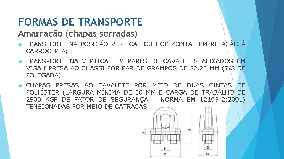 FORMAS DE TRANSPORTE Amarração (chapas serradas) TRANSPORTE NA POSIÇÃO VERTICAL OU HORIZONTAL EM RELAÇÃO