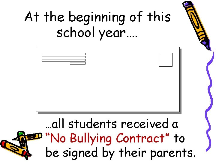 At the beginning of this school year…. …all students received a “No Bullying Contract”