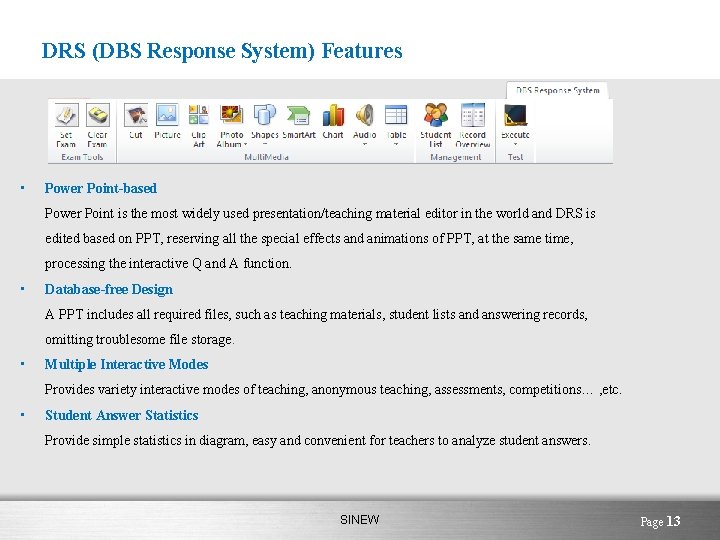 DRS (DBS Response System) Features • Power Point-based Power Point is the most widely