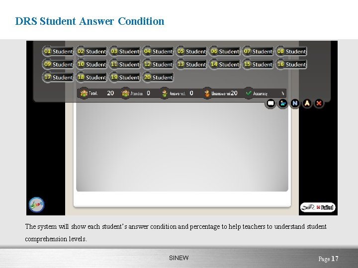 DRS Student Answer Condition The system will show each student’s answer condition and percentage