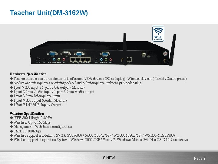 Teacher Unit(DM-3162 W) Hardware Specification u. Teacher console can connects one sets of source