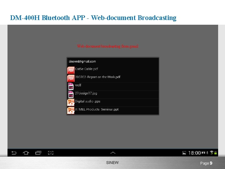 DM-400 H Bluetooth APP - Web-document Broadcasting Web-document broadcasting from gmail SINEW Page 9