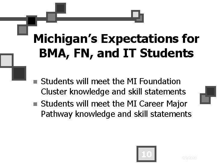 Michigan’s Expectations for BMA, FN, and IT Students n n Students will meet the