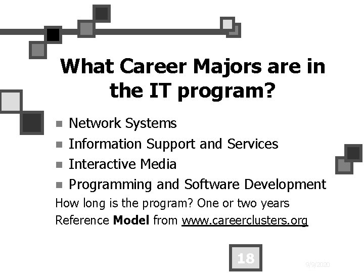 What Career Majors are in the IT program? n n Network Systems Information Support