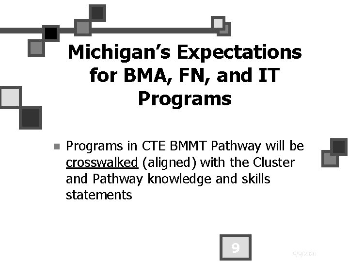 Michigan’s Expectations for BMA, FN, and IT Programs n Programs in CTE BMMT Pathway