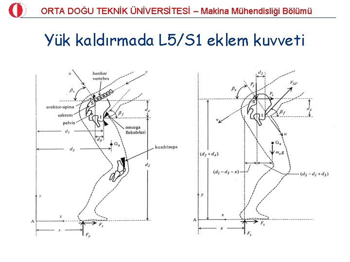 ORTA DOĞU TEKNİK ÜNİVERSİTESİ – Makina Mühendisliği Bölümü Yük kaldırmada L 5/S 1 eklem