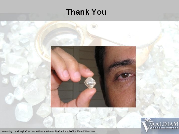 Thank You Workshop on Rough Diamond Artisanal Alluvial Production– 2008 – Pisani/ Vaaldiam 