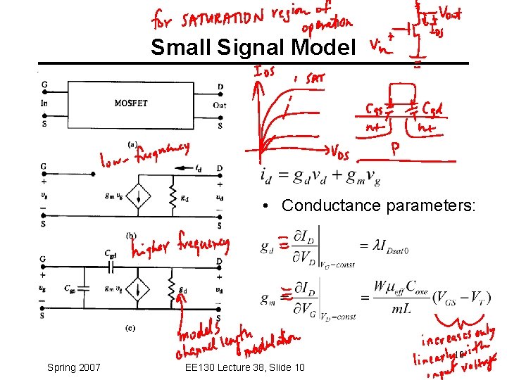 Small Signal Model • Conductance parameters: 10 Spring 2007 EE 130 Lecture 38, Slide