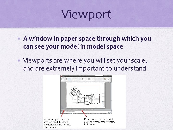 Viewport • A window in paper space through which you can see your model