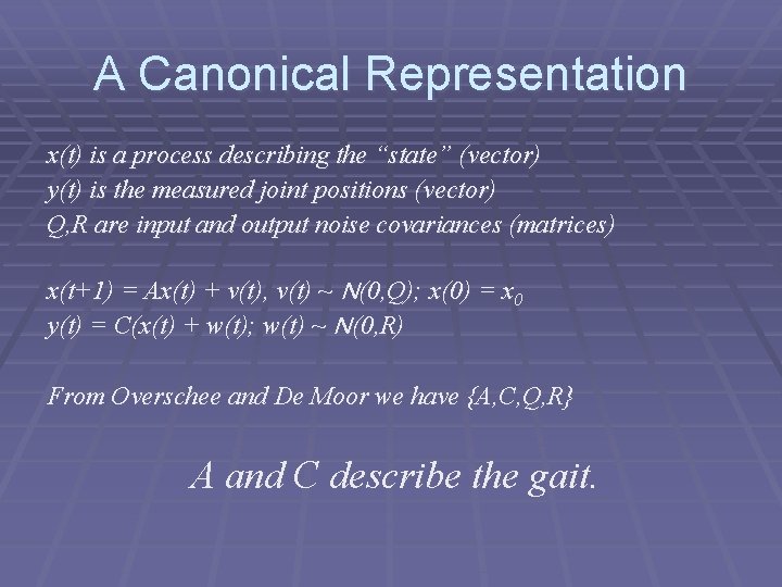 A Canonical Representation x(t) is a process describing the “state” (vector) y(t) is the