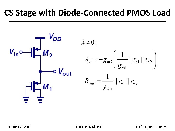 CS Stage with Diode-Connected PMOS Load EE 105 Fall 2007 Lecture 18, Slide 12
