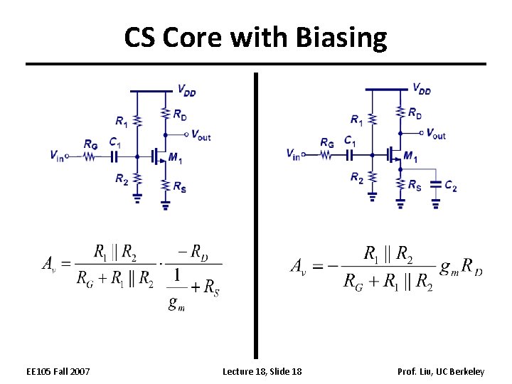 CS Core with Biasing EE 105 Fall 2007 Lecture 18, Slide 18 Prof. Liu,