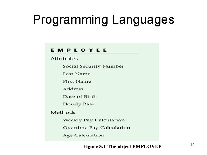 Programming Languages Figure 5. 4 The object EMPLOYEE 15 