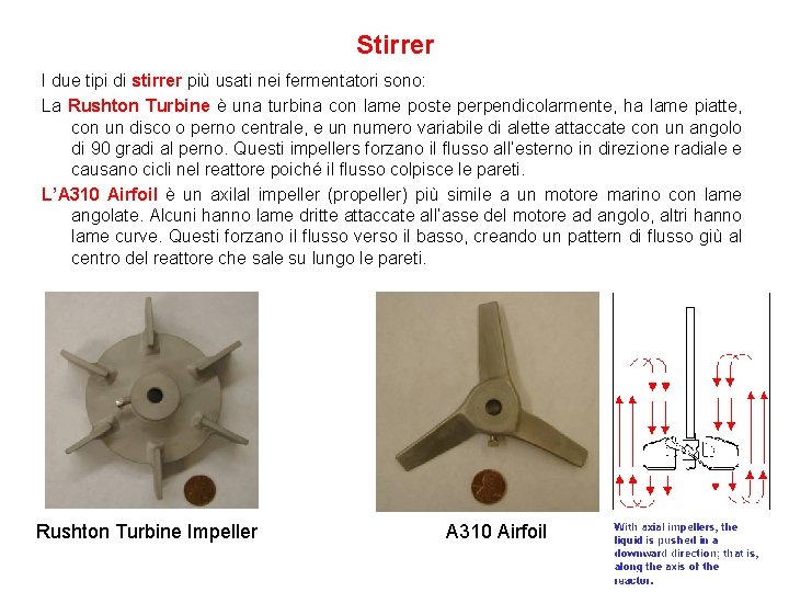 Stirrer I due tipi di stirrer più usati nei fermentatori sono: La Rushton Turbine