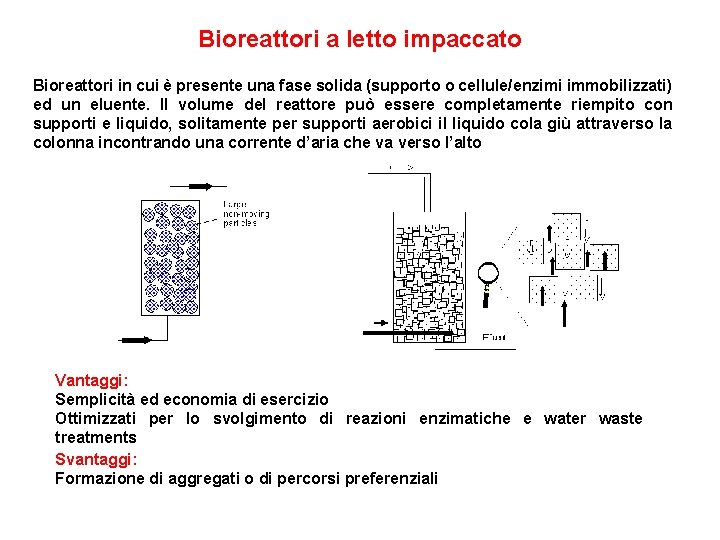 Bioreattori a letto impaccato Bioreattori in cui è presente una fase solida (supporto o