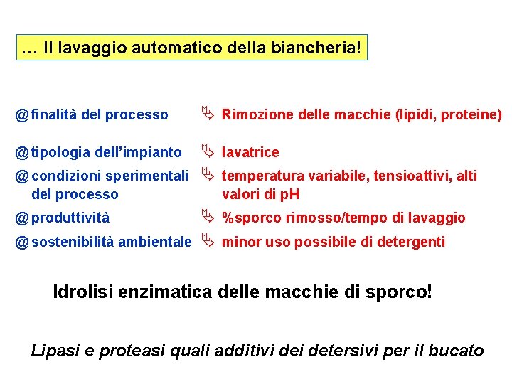 … Il lavaggio automatico della biancheria! @ finalità del processo Ä Rimozione delle macchie