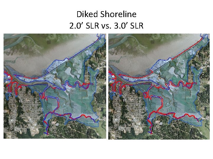 Diked Shoreline 2. 0’ SLR vs. 3. 0’ SLR 