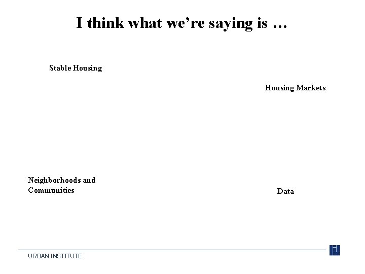 I think what we’re saying is … Stable Housing Markets Neighborhoods and Communities URBAN